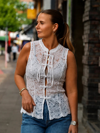 FLORA Floral Lace Top | Bow Detail · Fitted Silhouette · Feminine & Bold