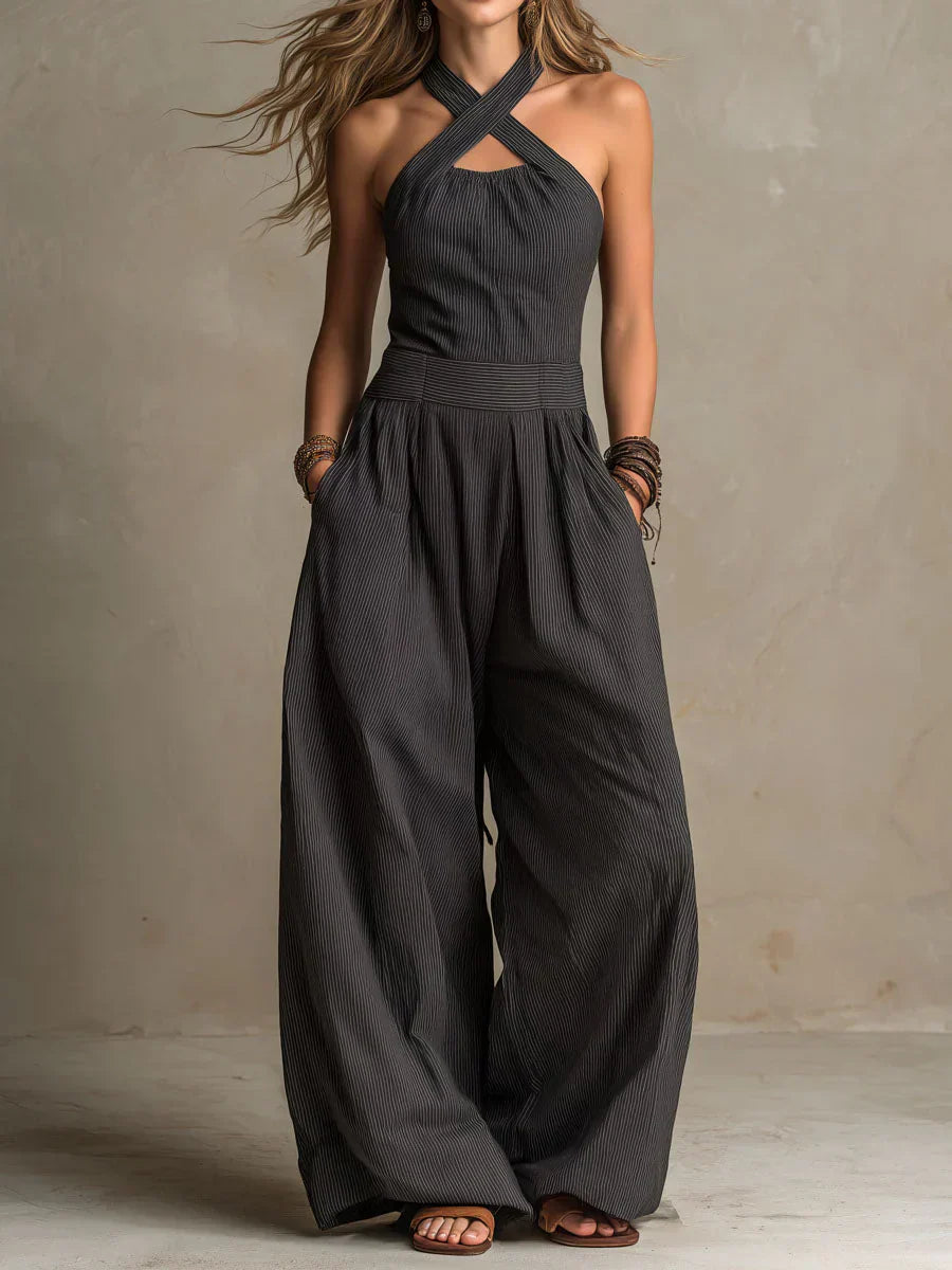 BIANCA Linen & Cotton Jumpsuit | Cross Neckline · Wide-Leg Silhouette · All-Day Elegance